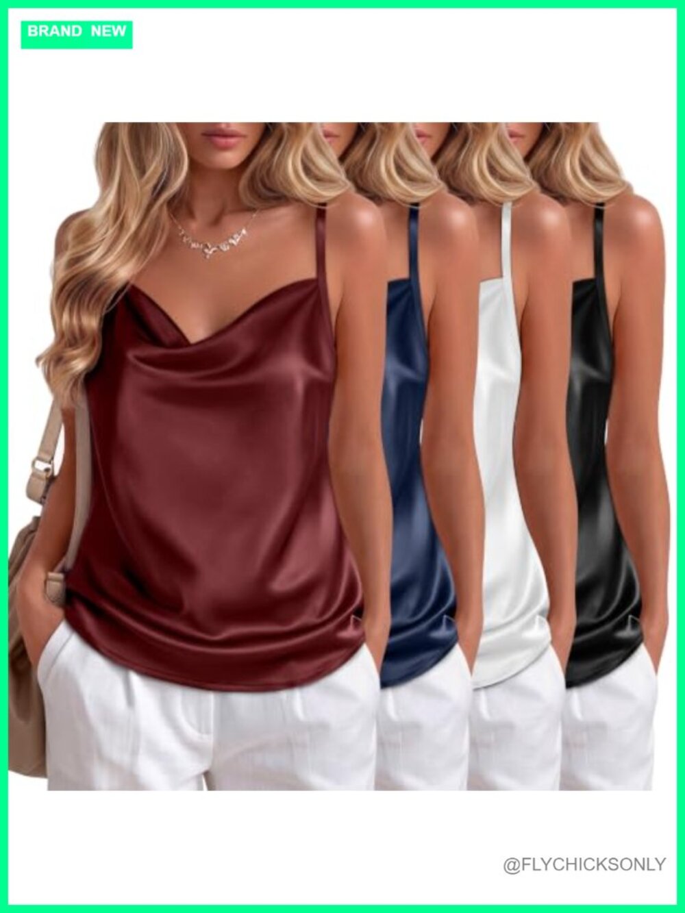 Satin V Neck Cowl Neck Camisole Tank Top Adjustable Spaghetti Strap